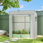 Serre de jardin murale adossée avec 1 porte enroulable, bâche PE renforcée, 2 fenêtres, dim. 196L x 77l x 197/178H cm