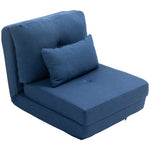 Sillón cama convertible individual con 1 cojín y respaldo ajustable, azul oscuro