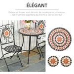 Ensemble Bistro 2 Places 3 pièces Style Fer forgé mosaïque céramique Motif Rose des Vents chaises Pliables