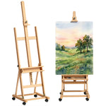 Chevalet d'artiste sur roulettes pliable en bois de hêtre pour toiles à peindre jusqu'à 118 cm bois naturel