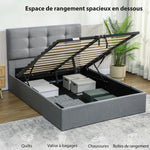 Letto contenitore 140x190, giroletto matrimoniale imbottito con rete a doghe in legno e vano portaoggetti nascosto, senza materasso, grigio