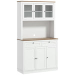 Buffet haut cuisine, armoire de cuisine, 6 portes, 2 tiroirs, plan de travail, étagères réglables, 100x40x180cm, blanc