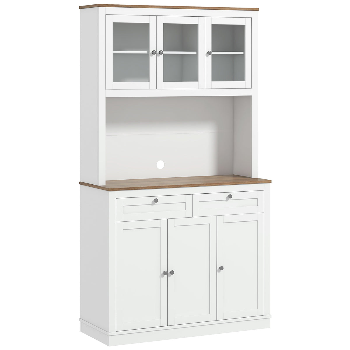 Buffet haut cuisine, armoire de cuisine, 6 portes, 2 tiroirs, plan de travail, étagères réglables, 100x40x180cm, blanc