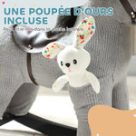 Cheval à bascule pour enfants, jouet à bascule bébé en peluche avec eouetffet sonore et poupée, 71 x 26 x 55 cm, gris