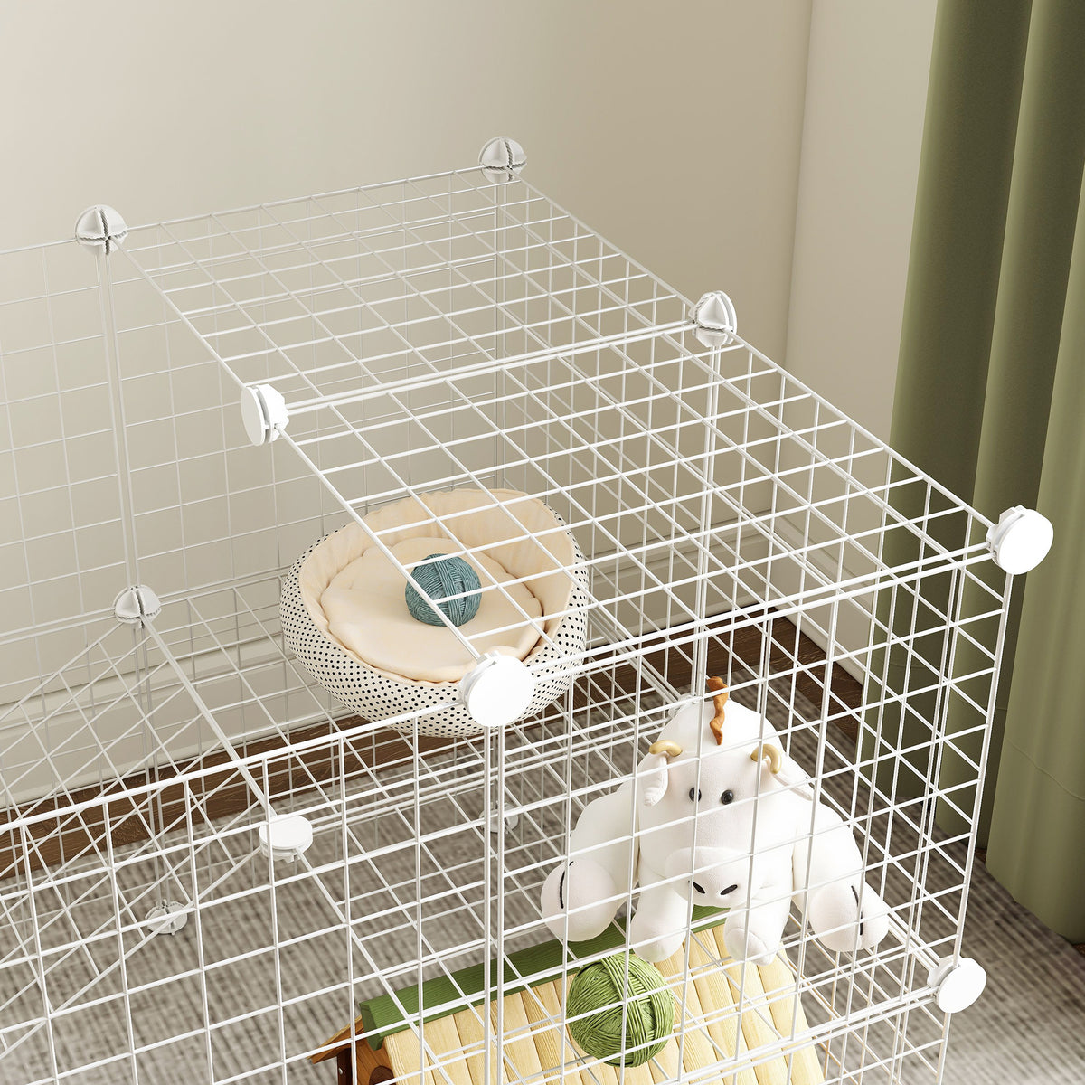 Cage parc clôture pour animaux domestiques enclos pour petits animaux modulable 2 niveaux fil en acier 146x73x73cm blanc