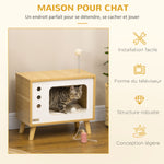 Maison niche pour chat forme de tv avec coussin douillet et balle rebondissante - 50 x 28 x 43 cm