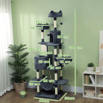 Kratzbaum 206 cm Spielturm für Katzen aus Plüsch mit mehreren Ebenen, ideal für 1-3 Katzen, 60 x 50 x 206 cm, dunkelgrau