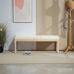 Banc Banquette classique capitonné 115cm bout de lit Rembourrée en lin - bois d'hévéa sculpté, patiné - crème