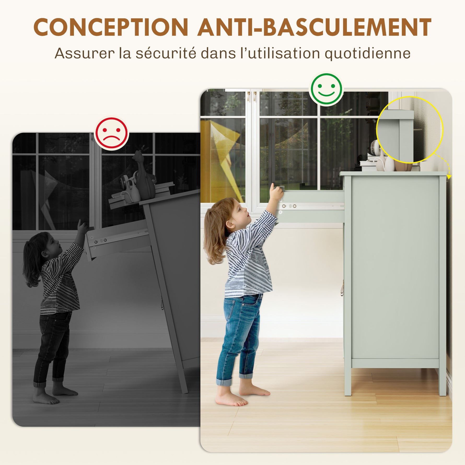 Buffet salon, meuble de rangement avec tiroir, double porte, étagère réglable, 80 x 40 x 90 cm, vert clair