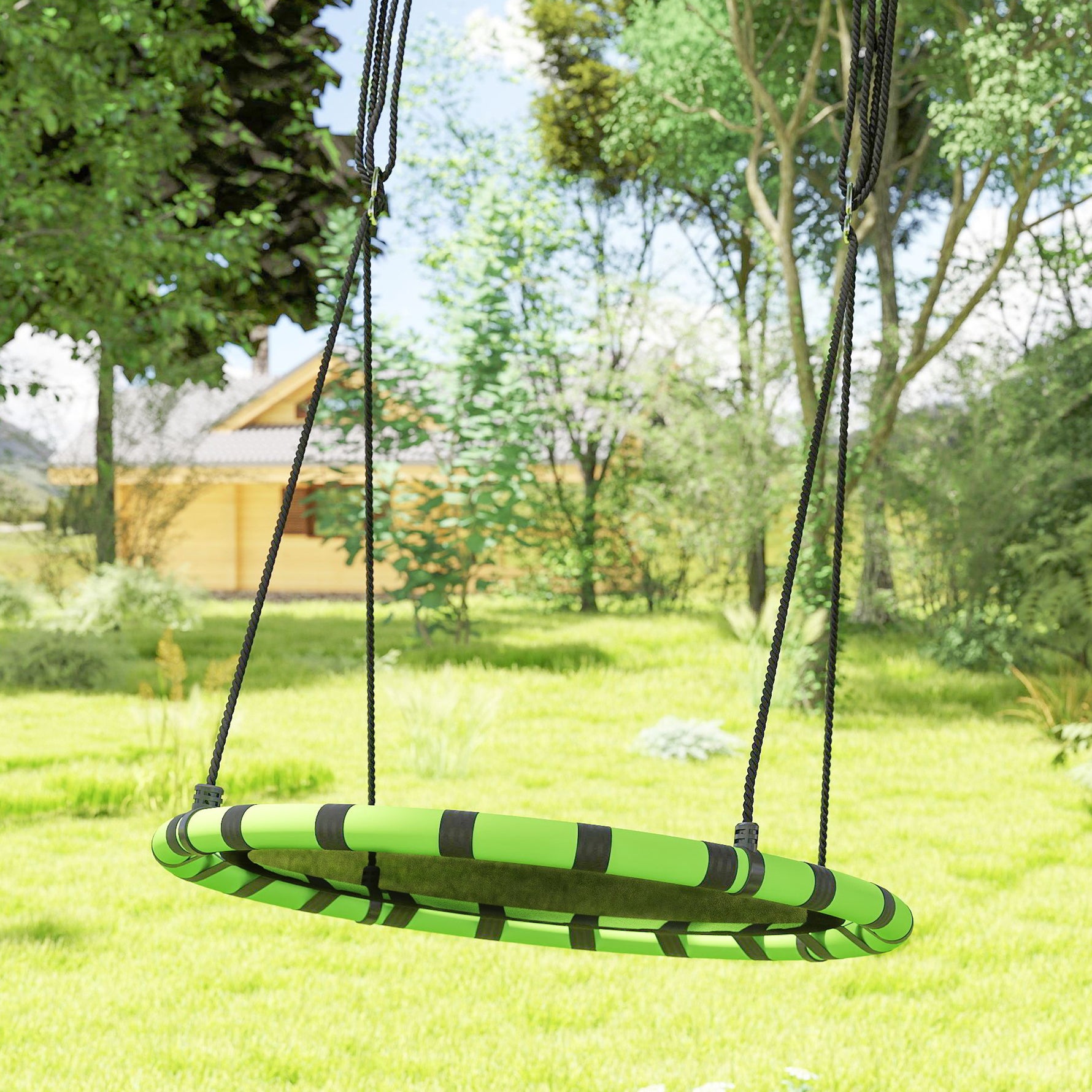 Balançoire nid d'oiseau, balançoire suspendue avec cordes réglables en hauteur, siège rond Ø 100 cm, noir