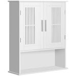 Wandschrank, Badezimmermöbel mit verstellbarem Einlegeboden, Doppeltür und offenem Fach, 60 x 20 x 70 cm, weiß