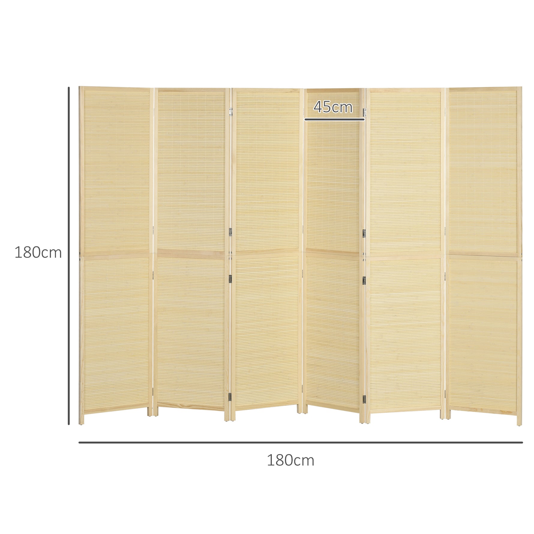 Paravent en bois de bambou 6 panneaux 270 x 180 cm séparateur de pièce cloison de séparation pliable - naturel