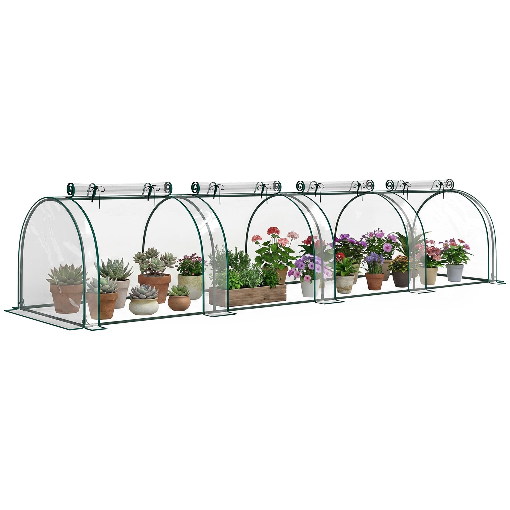 Mini Serre de Jardin Serre à tomates 4L x 1l x 0,80H m Acier PVC Anti-UV 4 fenêtres Zip enroulables Vert et Transparent