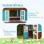 Cabane enfant extérieur maison enfant extérieure avec porte fenêtres et jardinières 114 x 126,4 x 135 cm Marron