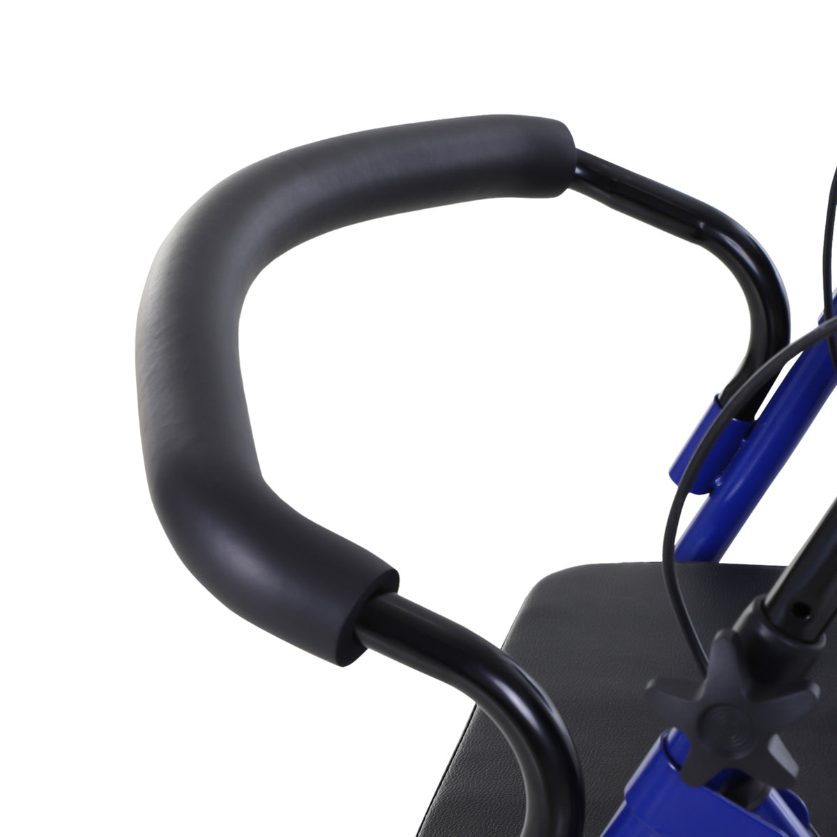 Déambulateur 4 roues - déambulateur pliable léger - assise + dossier rembourré - poignées ergonomiques, freins à main - panier rangement - métal bleu