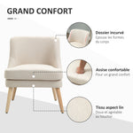 Fauteuil Scandinave Confortable pour Salon et Chambre, Pieds en Bois Massif, Revêtement en Tissu Lin, Beige