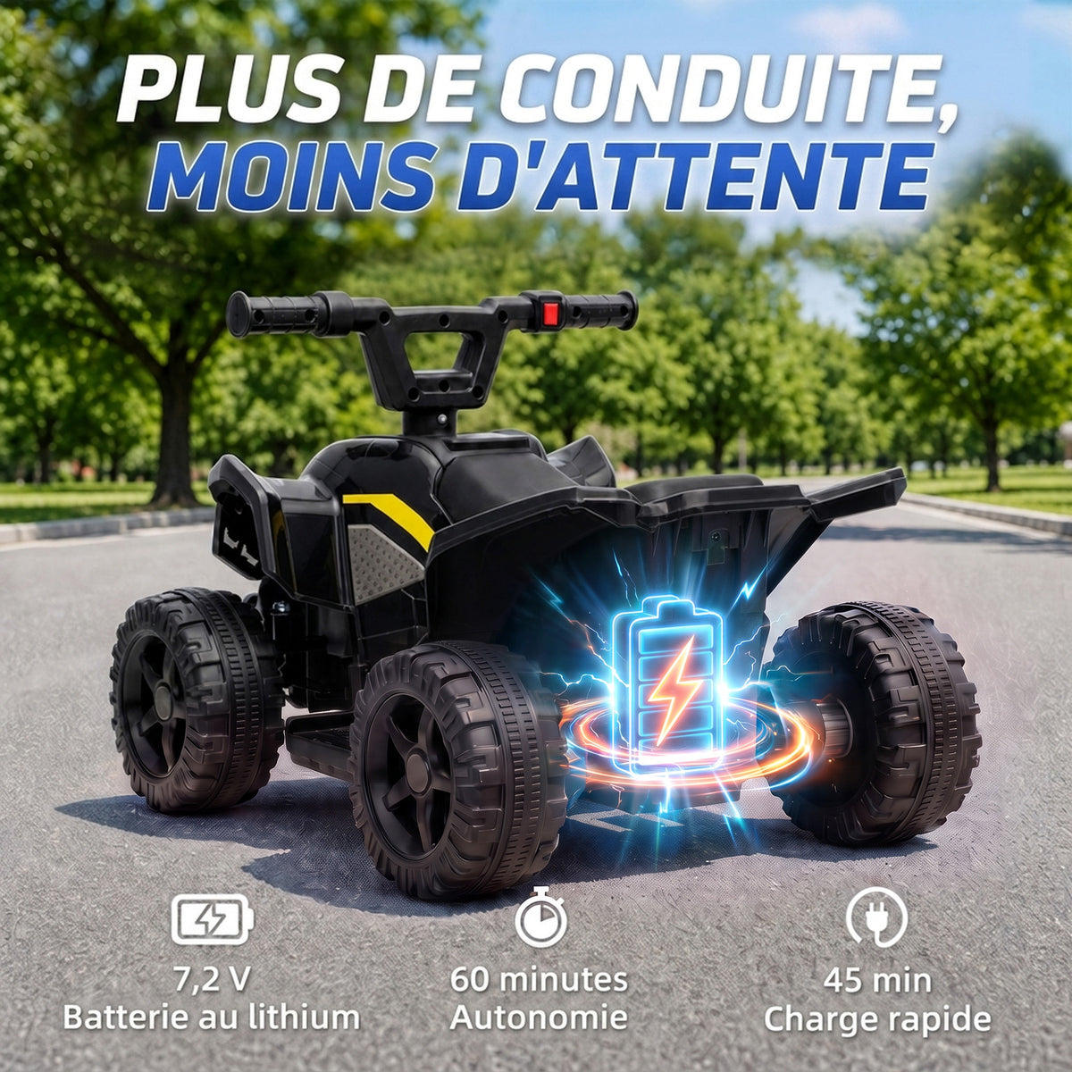 Haurrentzako Quad Elektrikoa 6 V, Haurrentzako Auto Elektrikoa, Litiozko Bateria, Abiadura Max. 2 Km/O, 18-48 Hilabete, Beltza