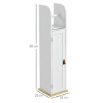 Meuble de salle de bain support papier toilette avec placard et étagères réglables 20 x 20 x 80 cm blanc