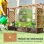 Jardinière surélevée avec treillis latéral et supérieur, bac à fleurs trous de drainage, 200x44x113,5cm, bois naturel