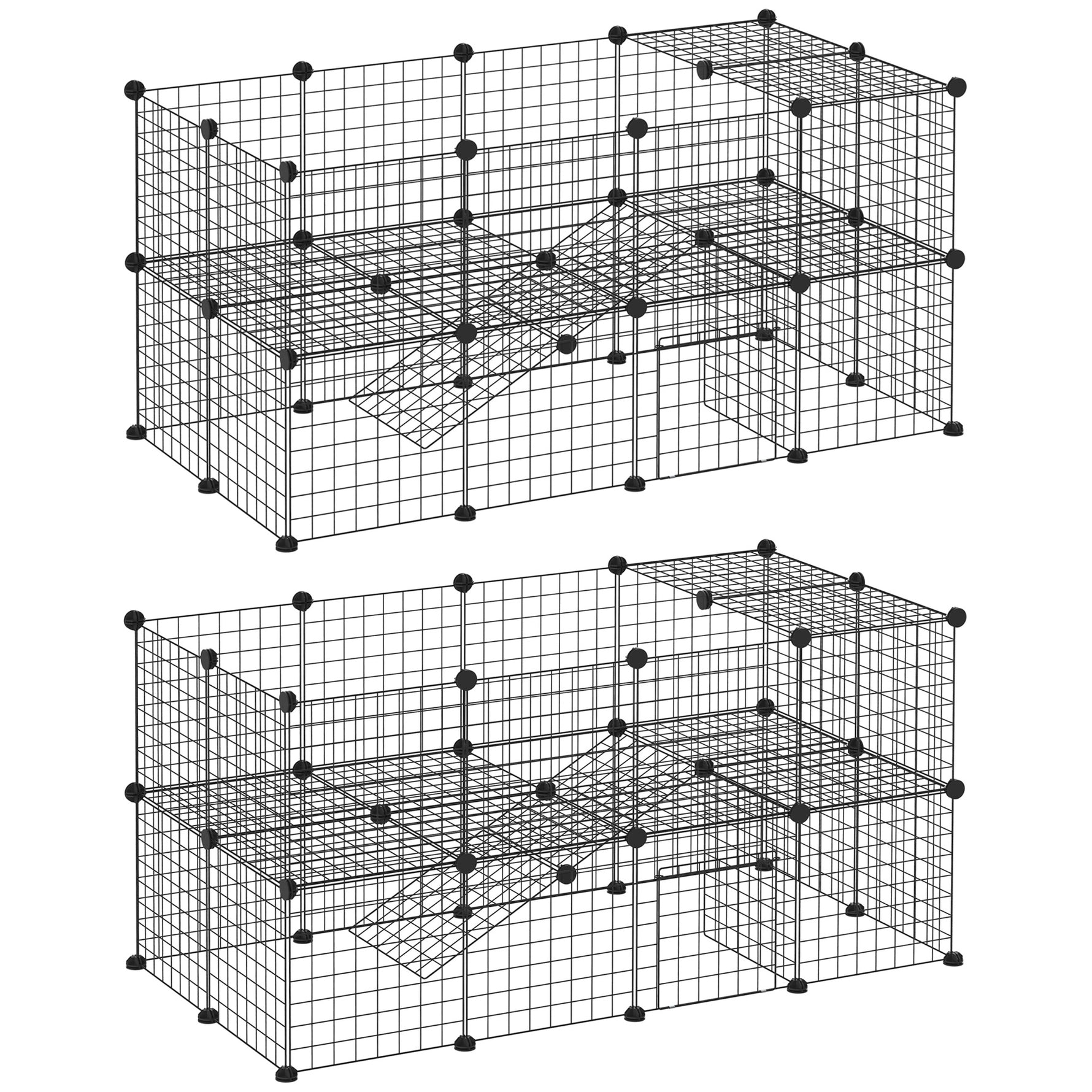 Cage parc clôture pour animaux domestiques enclos pour petits animaux modulable 2 niveaux 72 panneaux bords arrondis