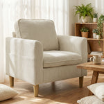 Fauteuil de salon en velours côtelé, canapé 1 place rembourré avec assise large et coussin à ressorts, 83x74x87cm, beige