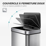 Poubelle à capteur 60 L avec couvercle à fermeture douce, poubelle de cuisine automatique en acier inoxydable, argenté