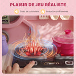 Cuisine pour Enfants Interactive, 33 Accessoires, avec Sons, Lumières, Rangement, 3-6 Ans, 67x25x87cm, Rose