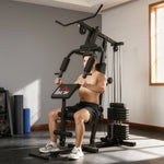Stazione Multifunzione con Pacco Pesi da 65 kg, Doppia Carrucola, Nero