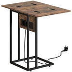 Table d'appoint bout de canapé avec station de charge, plateau pliable, 39 x 29 x 57 cm, brun rustique et noir