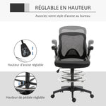 Chaise bureau ergonomique, fauteuil de bureau avec repose-pieds, chaise de dessin à dossier en maille, hauteur réglable, accoudoirs, assise rembourrée et pivotante 360°, noir