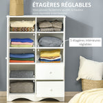 Armoire avec Porte et 5 étagères, 3 niches, 2 tiroirs, meuble de rangement blanc pour chambre, salon, bureau