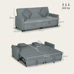Canapé convertible 3 places canapé-lit clic-clac réversible avec dossier réglable et coussins, 196 x 90 x 89 cm, gris