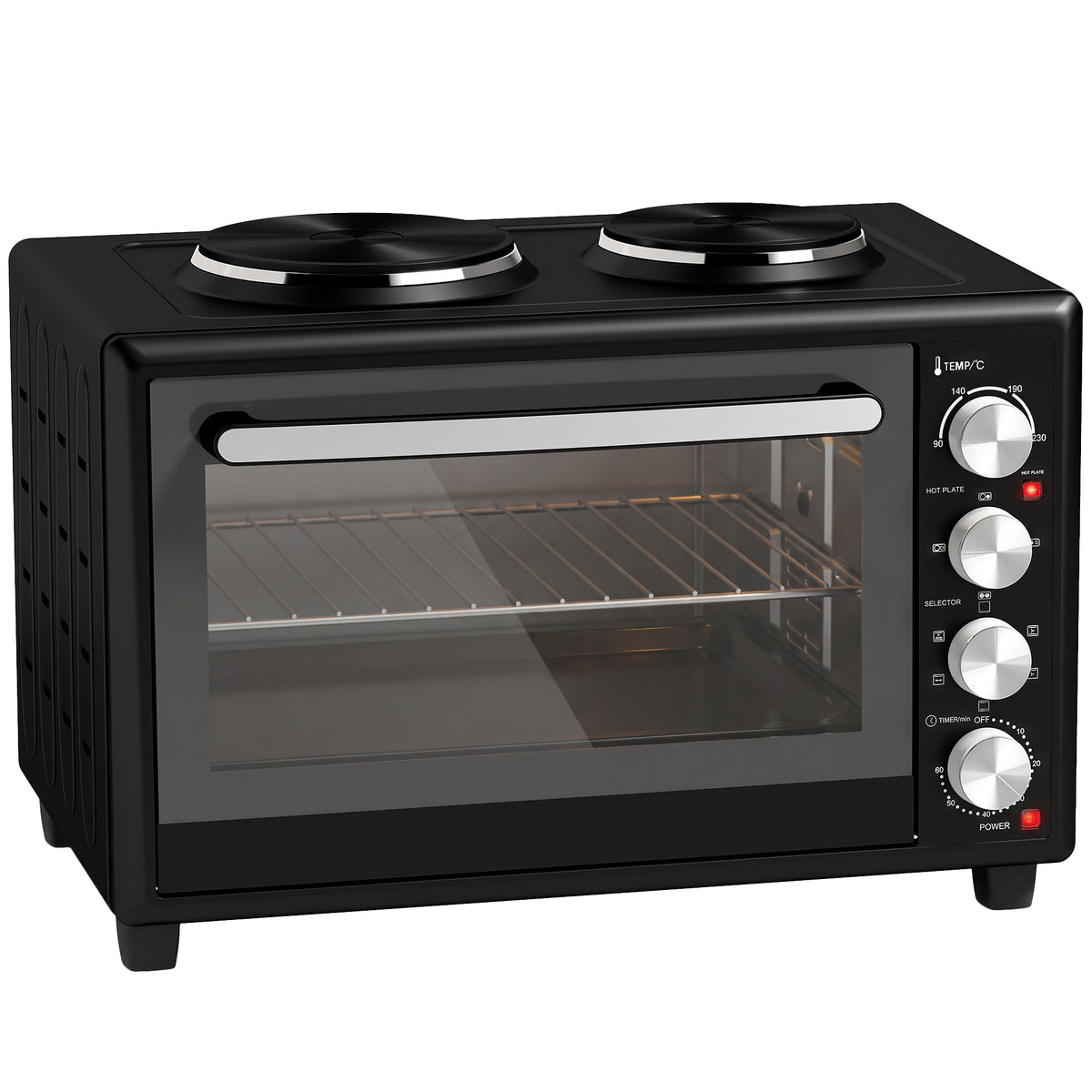 Minihorno con 2 placas de cocción y rustidor 46L 2850 W, horno de convección multifunción, temporizador, negro