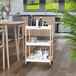 Chariot de service desserte de cuisine à roulettes 2 étagères + plateau amovible bois de pin MDF blanc