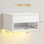 Lot de 2 tables de chevet suspendues avec éclairage LED RGB contrôle par application, étagère, tiroir, 37x32x21cm, blanc