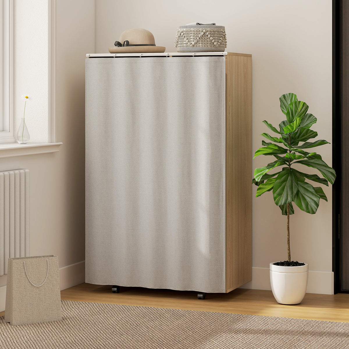 Armoire penderie vêtement dressing mobile 4 roulettes tringle à vêtements et étagères 80x40x128cm, effet bois naturel