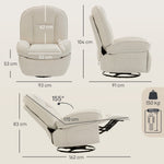 Fauteuil inclinable en chenille, fauteuil de relaxation pivotant à 360°, assise large, poches latérales, crème