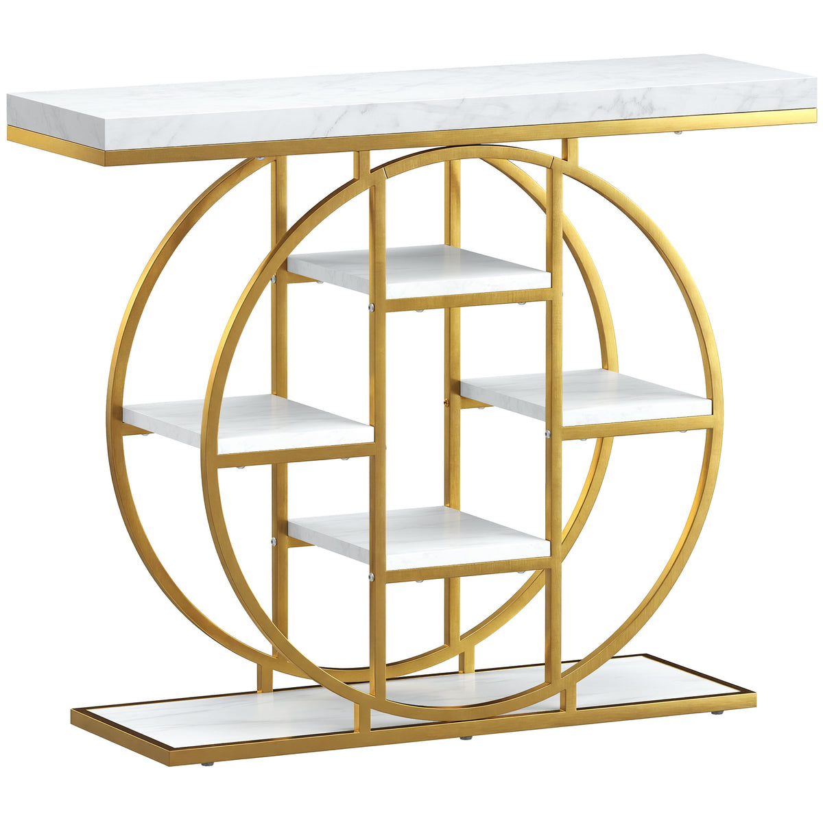 Industrieller Konsolentisch für den Flur, Flurmöbel mit 6 Ablagen, 4 cm Tischplatte, 100 x 30 x 81,5 cm, Weiß