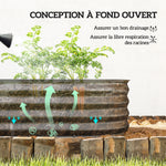 Jardinière surélevée carré potager de jardin en acier modulable légumes, plantes, fleurs, dim. 150 x 62 x 30 cm gris