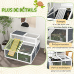 Maison enclos cage pour petit animal tortue avec 2 espaces toit en polycarbonate 3 portes rampe 115 x 115 x 82 cm gris