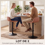 Lot de 2 Tabourets de Bar en Cuir PU, Rétro-Industriel, Hauteur Réglable, Pivotant 360°, 40x41,5x76-98cm, Marron Foncé