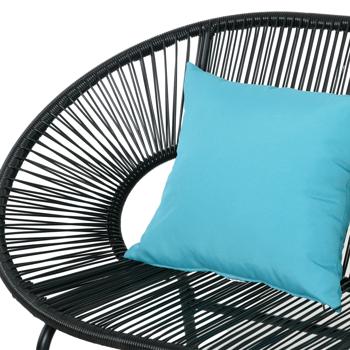 Banquette banc de jardin 2 places en métal et cordage en résine avec 2 coussins - dim. 132L x 72l x 83H cm - noir