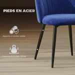 Lot de 2 chaises de salle à manger, chaises de cuisine rembourrées sans accoudoirs, pieds en acier, 52x55x79cm, bleu