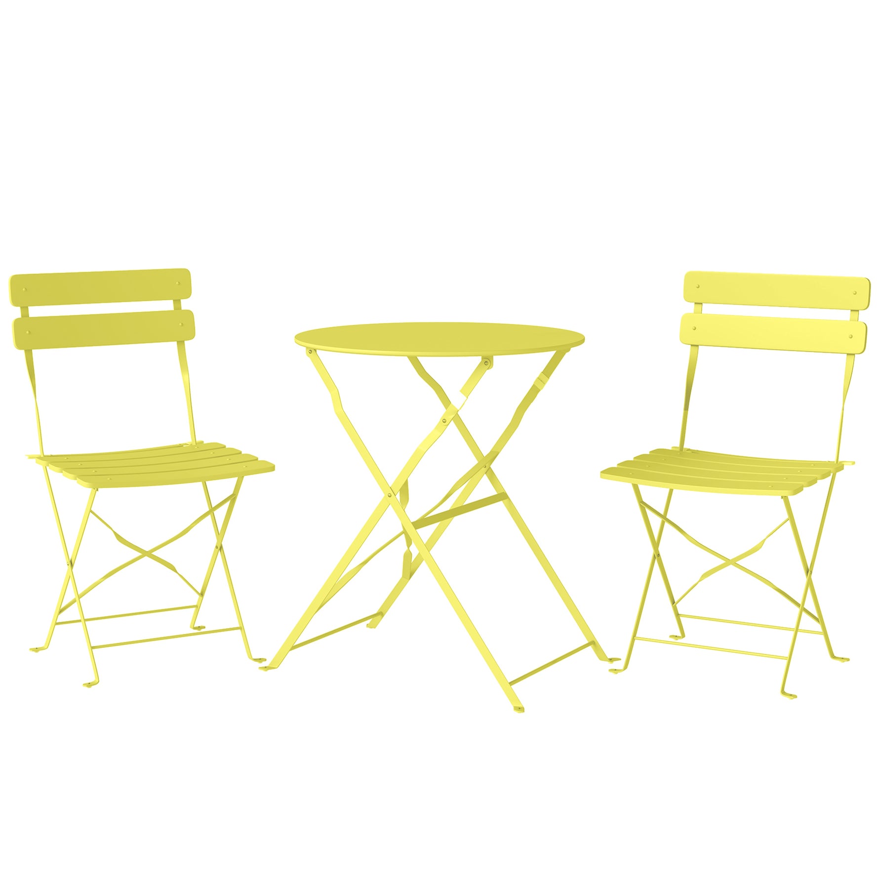 Ensemble Bistrot de Jardin 3 Pièces Table et 2 Chaises Pliantes à Lattes Double Protection Antirouille Jaune