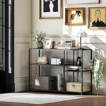 Mesa consola estrecha de 4 niveles estilo industrial con marco de acero, 110 x 30 x 75 cm, negro