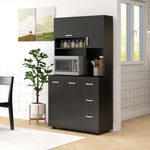 Mobile da cucina multi-ripiano, 4 ante, 3 cassetti, mensola + ampio piano d'appoggio, 89L x 39,5P x 168A cm, nero