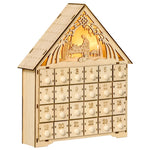 Calendario dell'Avvento in legno da riempire, decorazione natalizia con 24 cassetti e 5 luci LED, 26,6x6x30cm, legno naturale