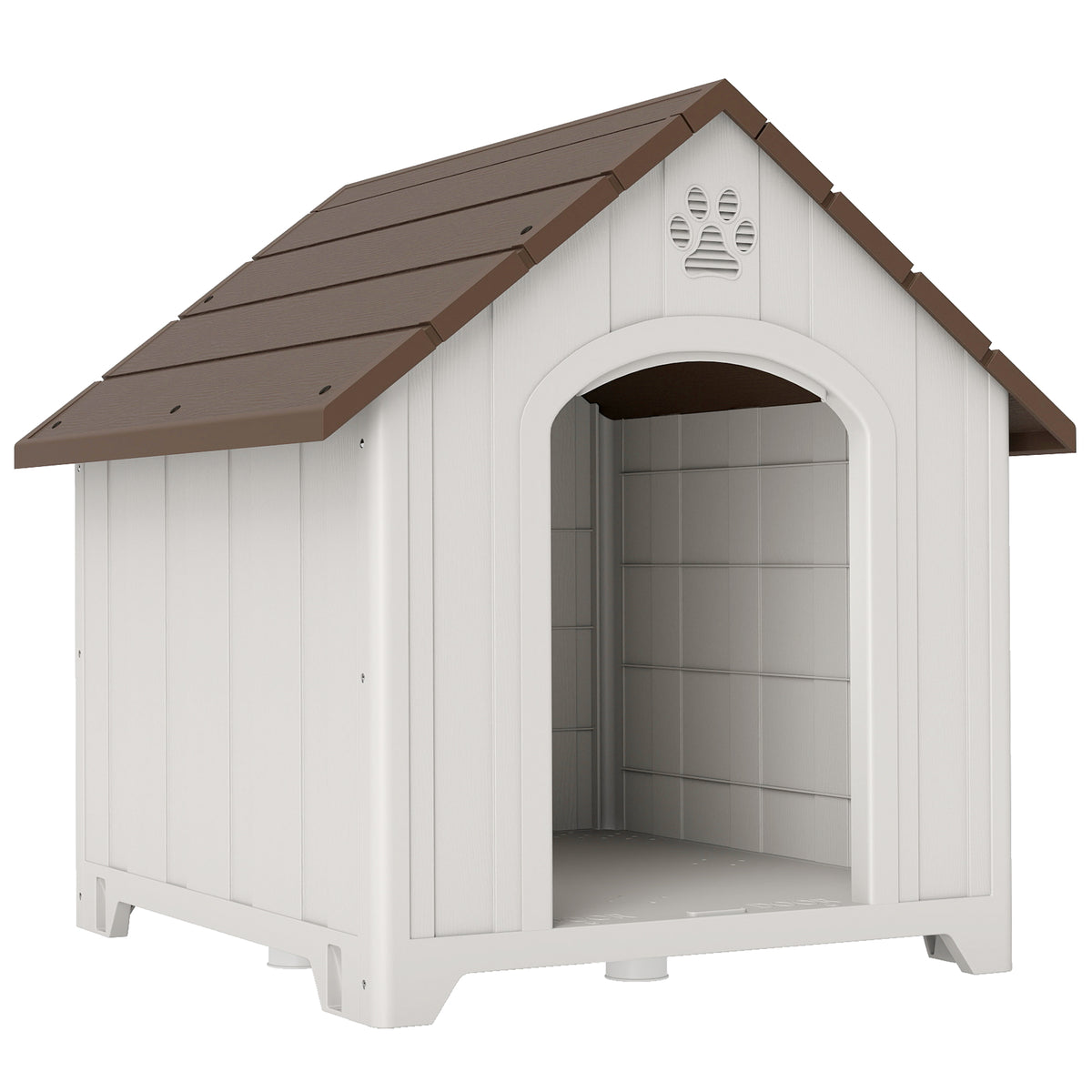 Niche pour chien extérieur, maison chien en polypropylène imperméable, ventilé, plancher surélevé, gris clair