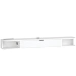 Hängendes TV-Board, Fernsehschrank für Fernseher bis 60 Zoll, Klappfach, 2 Ablagen, 140x24x16cm, Weiß