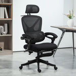Chaise Bureau Ergonomique avec Appui-Tête Réglable, Fauteuil de Bureau Inclinable en Maille, Dossier Séparé, Noir